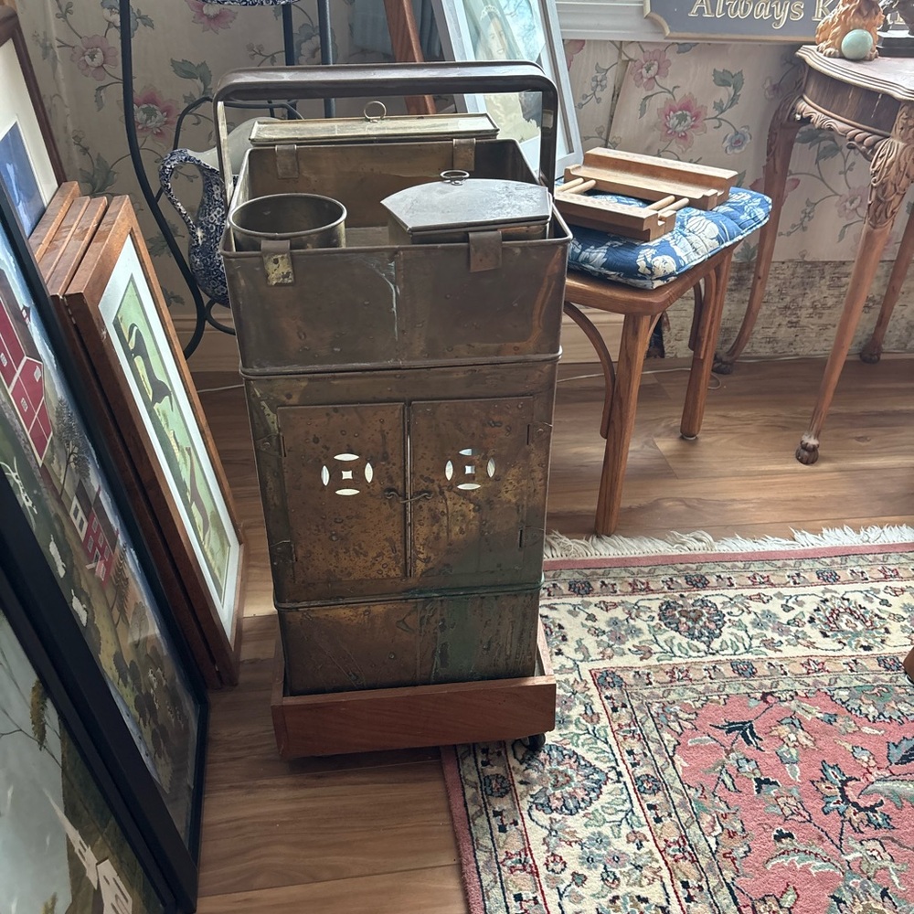 Dim Sum Cart on wheeled base antique copper